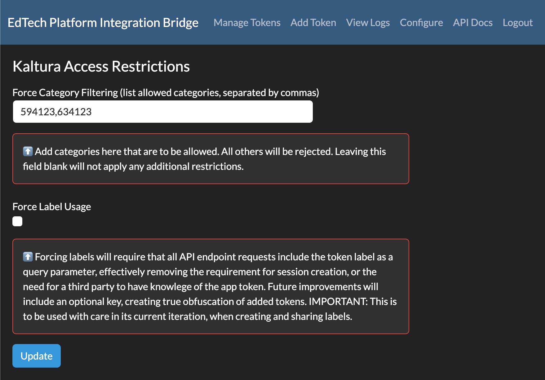Kaltura Configuration Options